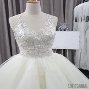 Vantage Lace Unique Design Ivory Tulle Wedding Dresses, Gorgeous Bridal Gown, WD0074