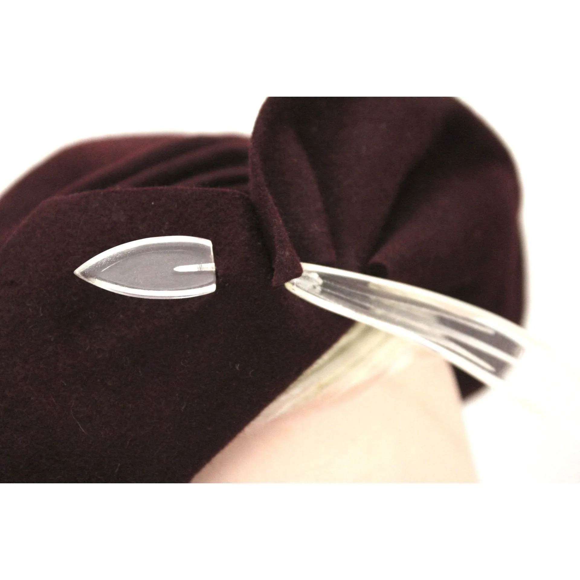 Vintage 1930s Semi-Cloche Hat Maroon Red Huge Clear Lucite Hatpin O/S