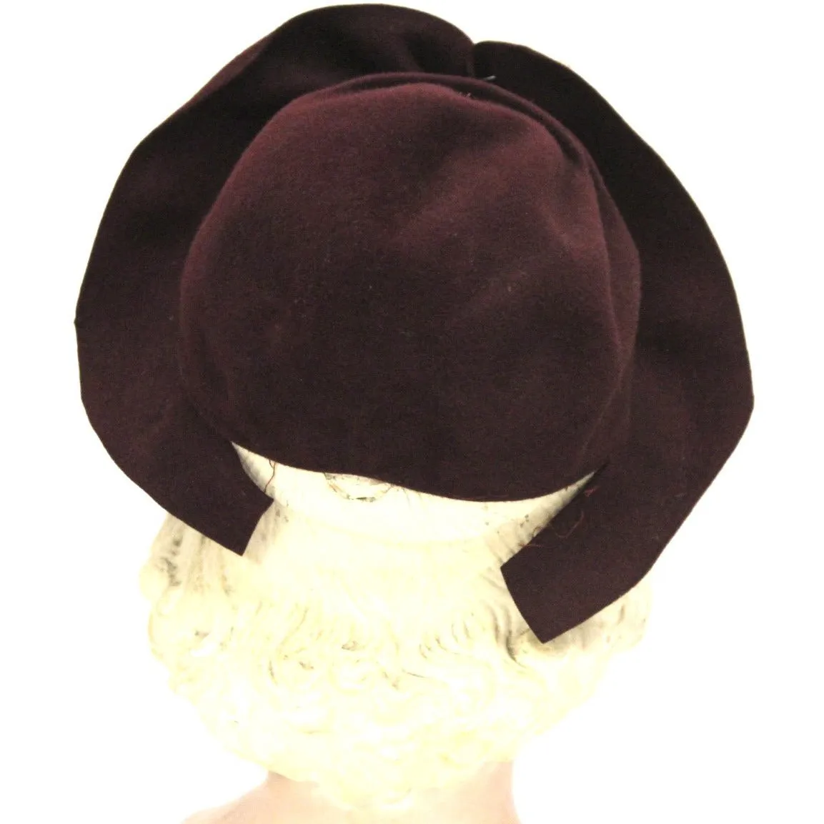 Vintage 1930s Semi-Cloche Hat Maroon Red Huge Clear Lucite Hatpin O/S