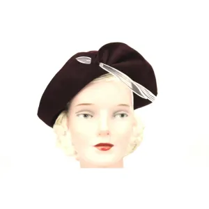 Vintage 1930s Semi-Cloche Hat Maroon Red Huge Clear Lucite Hatpin O/S