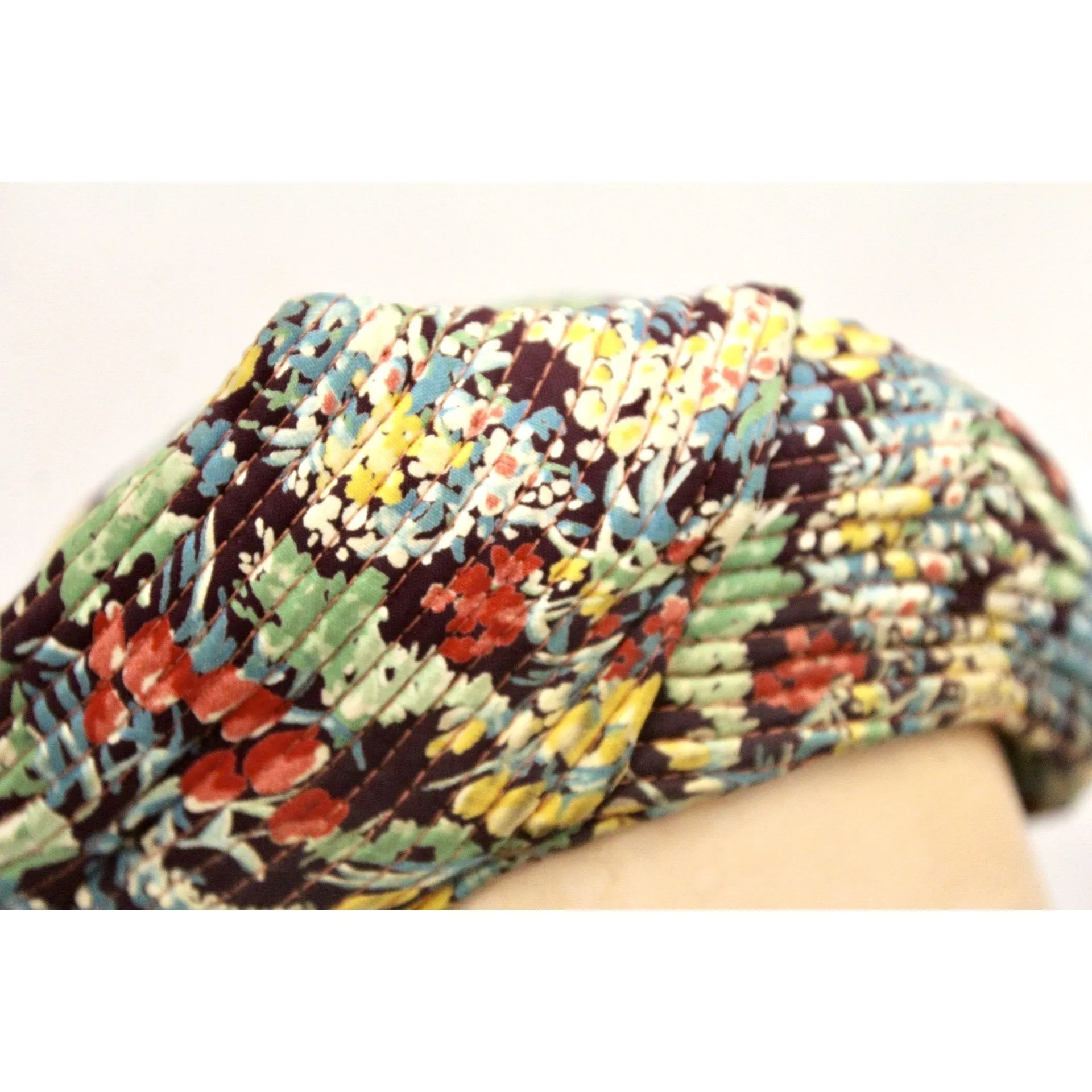 Vintage 1930s Womens Hat  Turban Rayon Dress Print Small Hat 20 1/2" Head Size