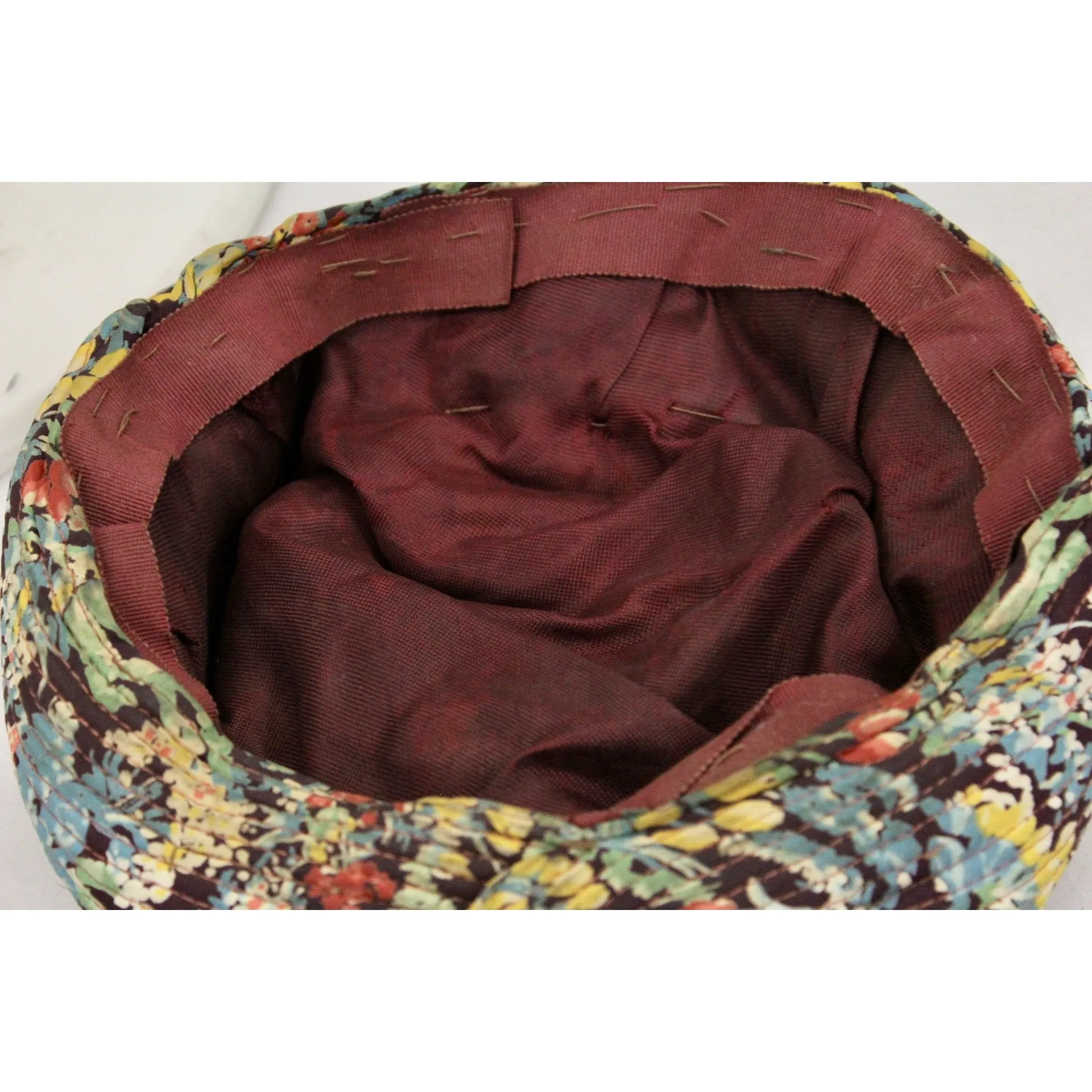 Vintage 1930s Womens Hat  Turban Rayon Dress Print Small Hat 20 1/2" Head Size