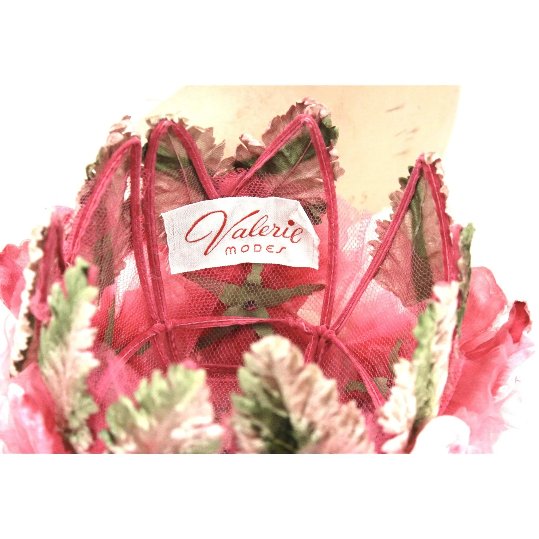 Vintage 1950s Garden Party Pillbox  Hat Valerie Modes Pink Flowers One Size Tea Party
