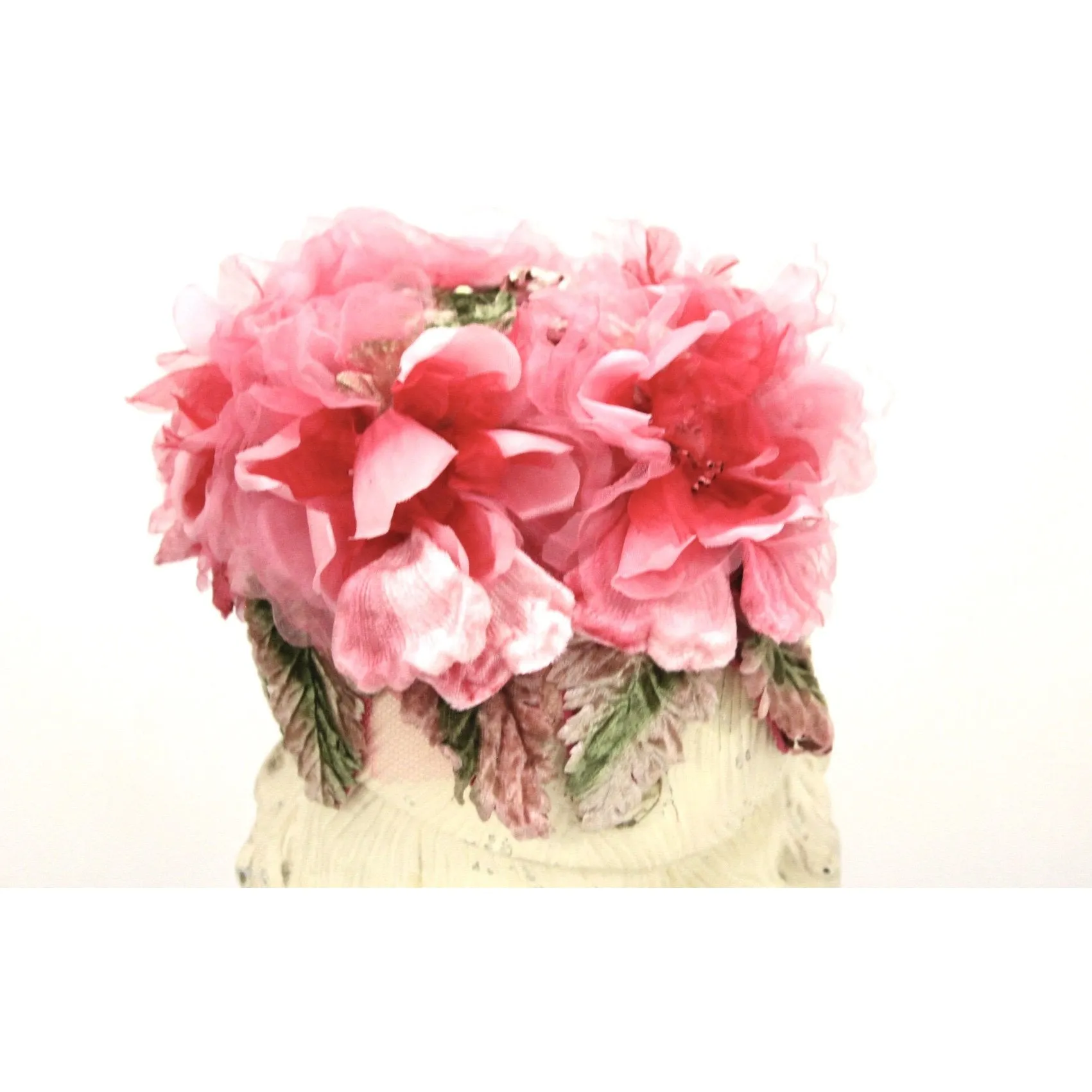 Vintage 1950s Garden Party Pillbox  Hat Valerie Modes Pink Flowers One Size Tea Party