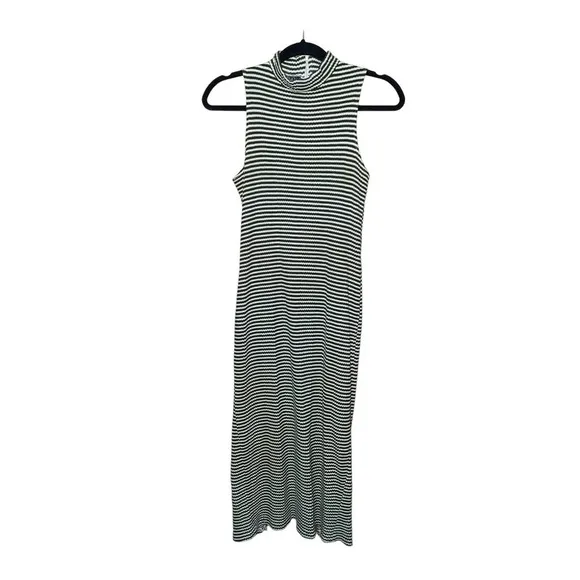 Vintage 90s Chauncey St. Green and Cream Ribbed Mockneck Dress Size M