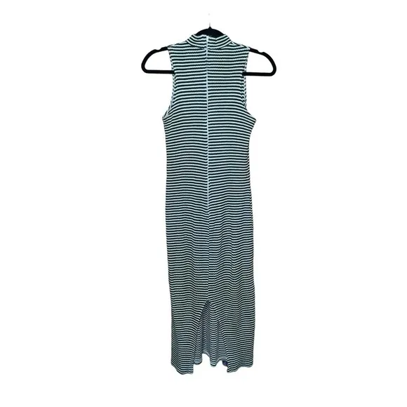 Vintage 90s Chauncey St. Green and Cream Ribbed Mockneck Dress Size M