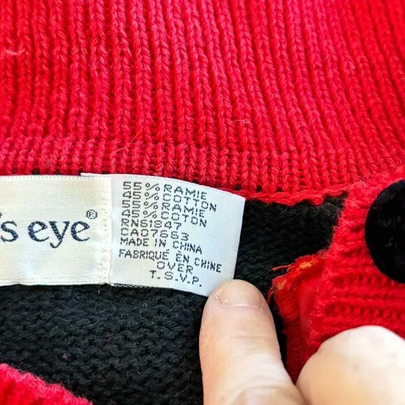 Vintage 90s Eagles Eye 3D‎ Hand Knit Cardigan Sweater Small Kentucky Derby