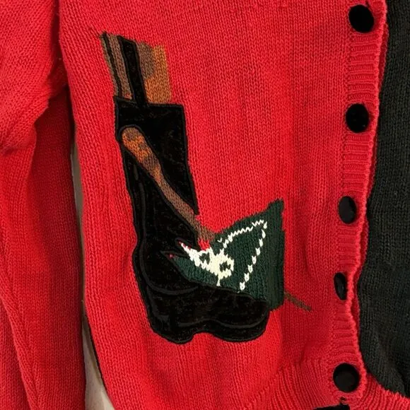 Vintage 90s Eagles Eye 3D‎ Hand Knit Cardigan Sweater Small Kentucky Derby