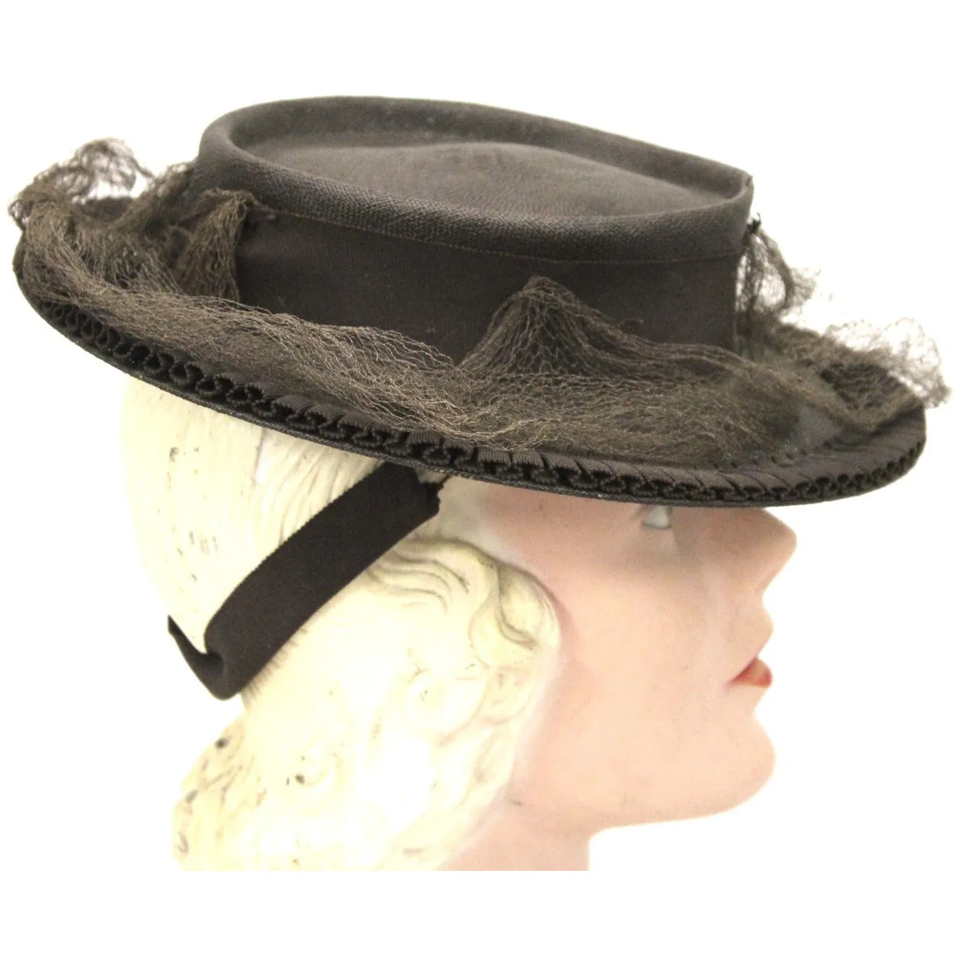 Vintage Brown Brimmed Sailor Fascinator Hat Fine Straw 1940s Gimbles Guernsey Pie