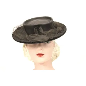 Vintage Brown Brimmed Sailor Fascinator Hat Fine Straw 1940s Gimbles Guernsey Pie