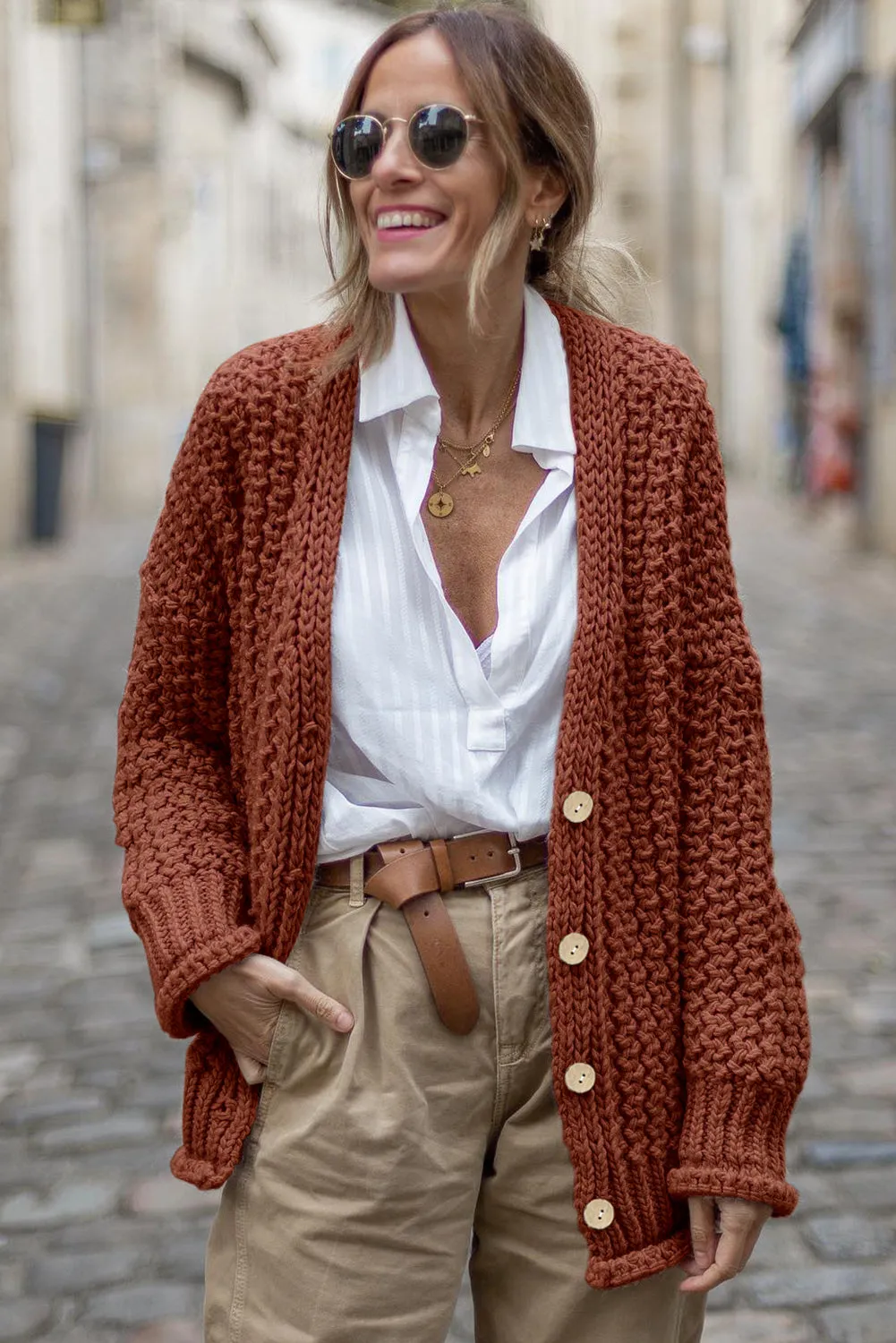 Vintage Cable Knit Button Front Cardigan