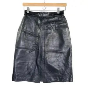 VINTAGE Cuir du Monde Black Leather Pencil Skirt Size 4/6 Goth Classic Alt Girl