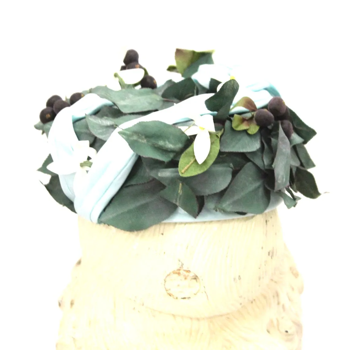 Vintage Don Anderson Womens Hat Garden Party 1940s Pillbox Blue Pink Flowers Blueberries