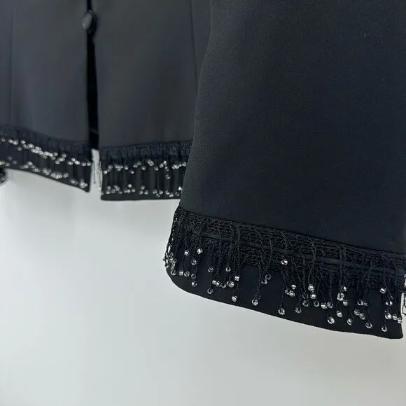 Vintage Emily Evening Jacket Beaded Fringe Size 14 Black Round Neck Quilt Luxury