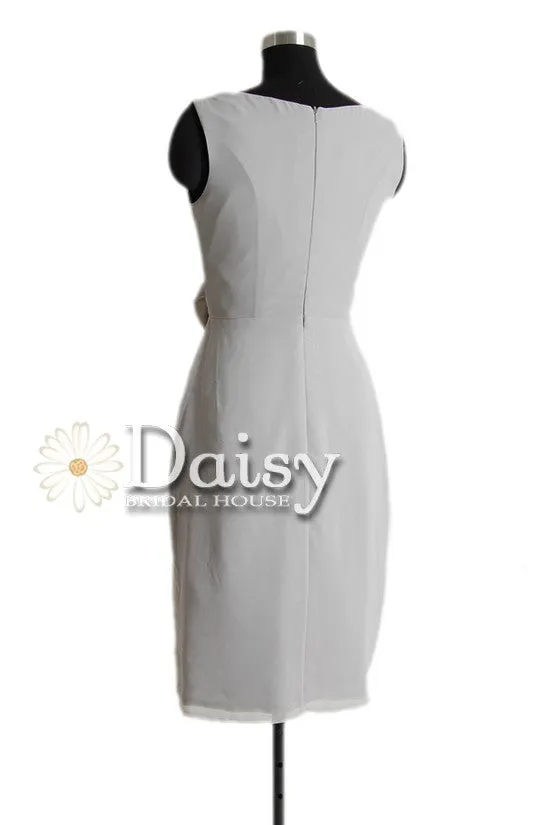 Vintage Gray Chiffon Dress Short Bridesmaid Dress W/V Neckline(BM266)