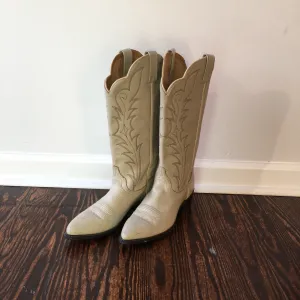 Vintage Ivory Cream leather Western Boots // size 9 1/2