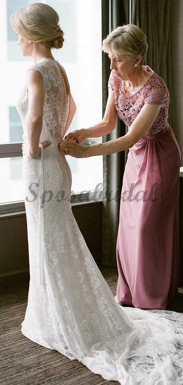 Vintage Lace Cap Sleeve See Through Neckline Sheath Wedding Dresses WD369