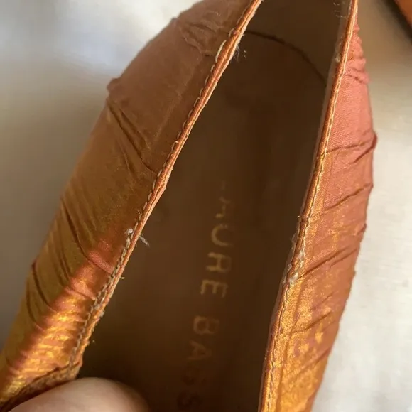 Vintage LAURE BASSAL 8  Made in France Rosegold fabric shoes in good condition