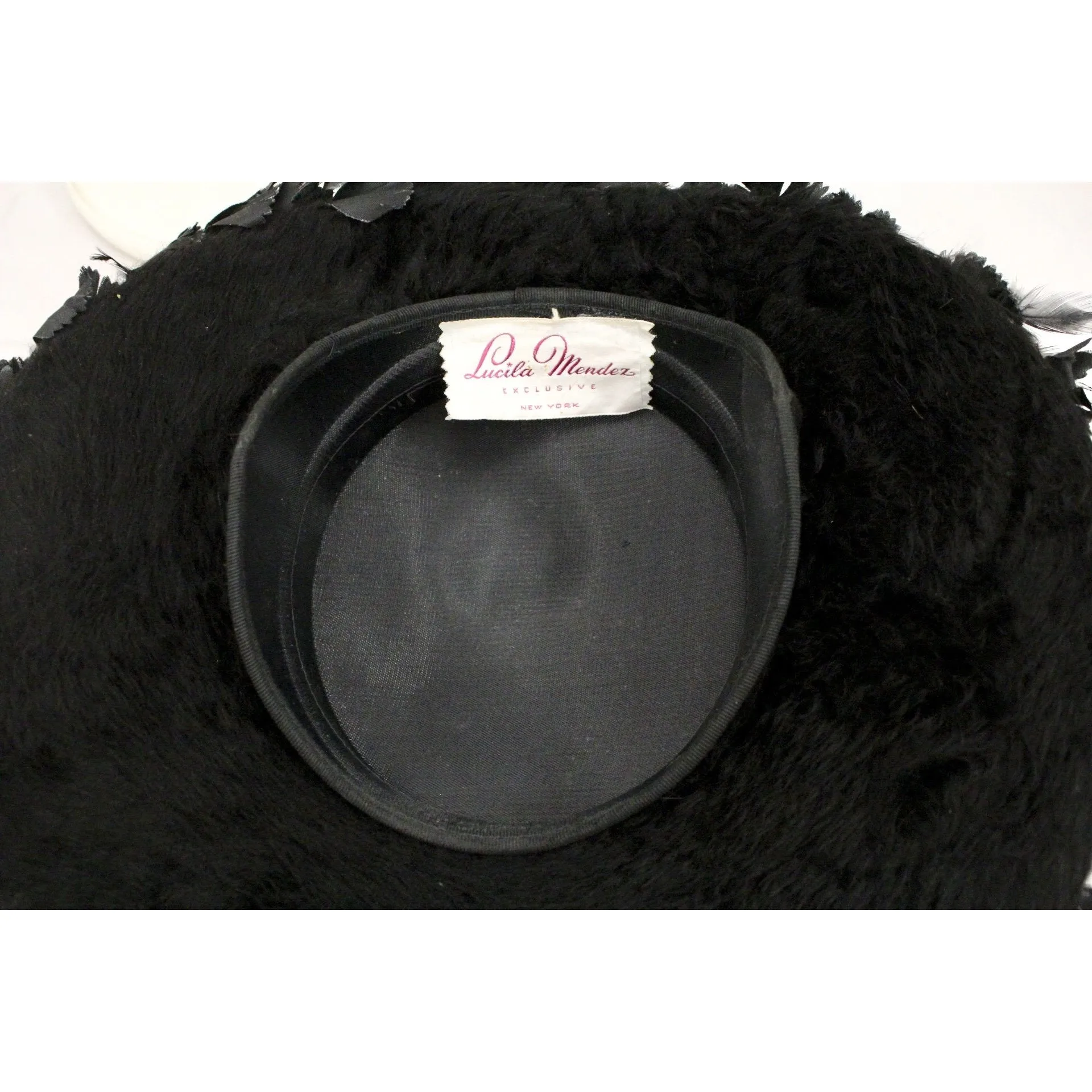 Vintage Lucila Mendez Exclusive Black Feather Saucer Hat 1950s Stunning Marvelous Maisel Church