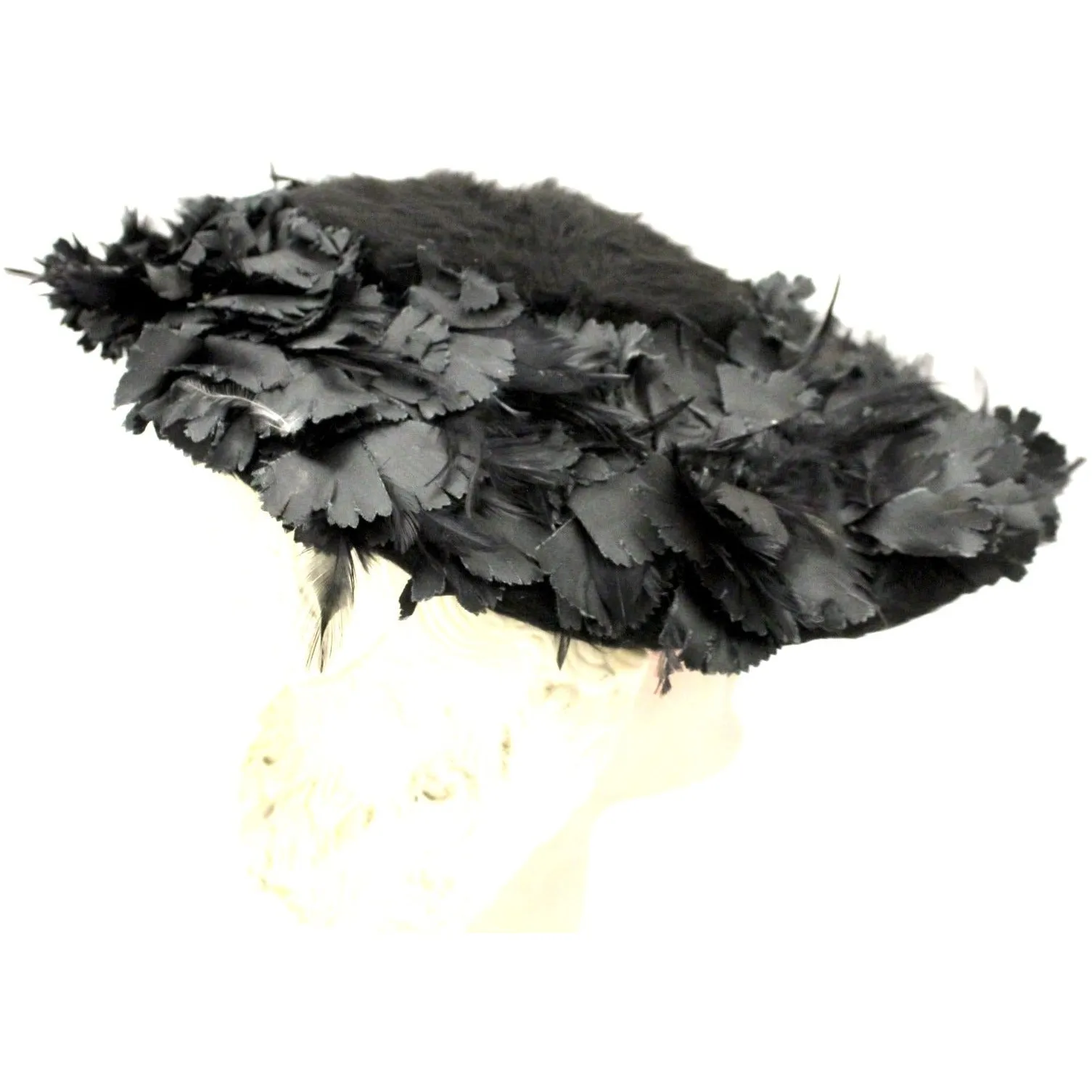 Vintage Lucila Mendez Exclusive Black Feather Saucer Hat 1950s Stunning Marvelous Maisel Church