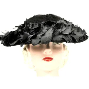 Vintage Lucila Mendez Exclusive Black Feather Saucer Hat 1950s Stunning Marvelous Maisel Church