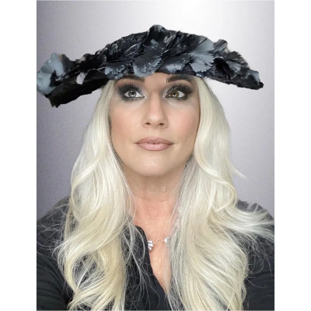 Vintage Lucila Mendez Exclusive Black Feather Saucer Hat 1950s Stunning Marvelous Maisel Church