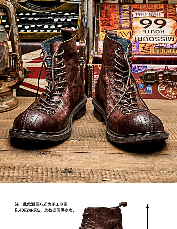 Vintage Motorcycle Leather Boots Men