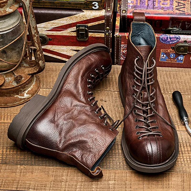 Vintage Motorcycle Leather Boots Men