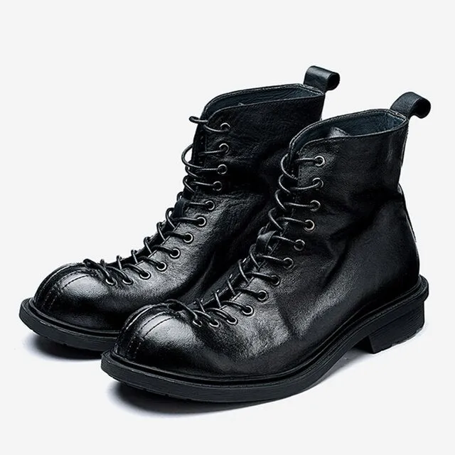 Vintage Motorcycle Leather Boots Men