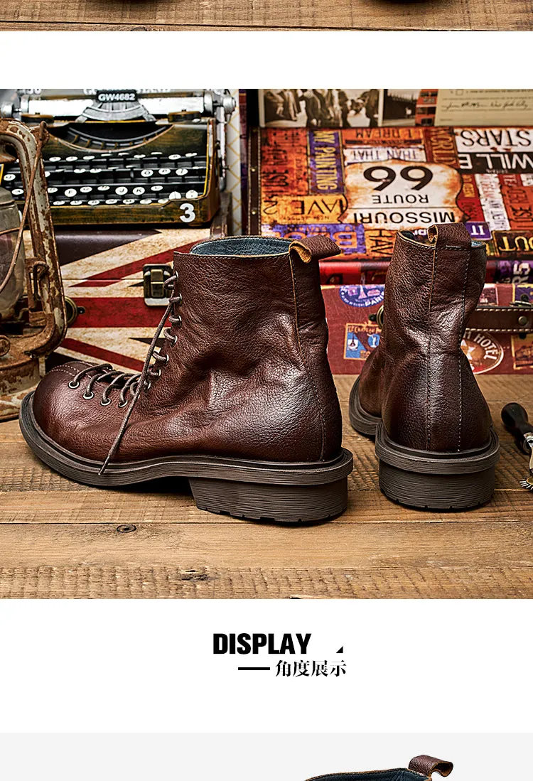 Vintage Motorcycle Leather Boots Men