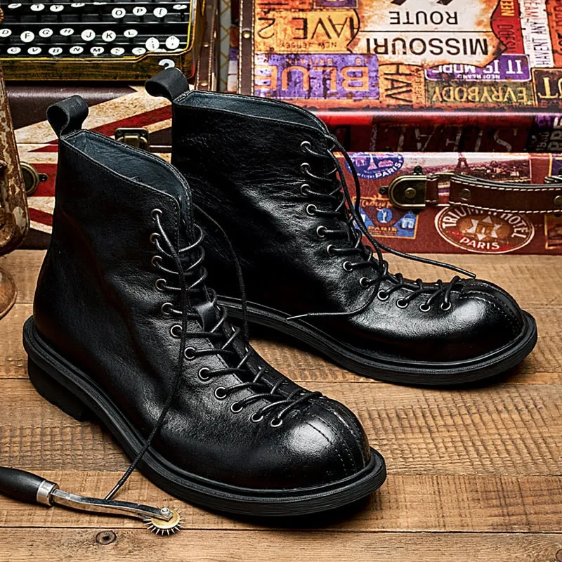 Vintage Motorcycle Leather Boots Men
