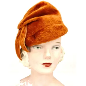 Vintage Norman Durand Original Burnt Orange Felt Fur Hat 1940s Church Theater