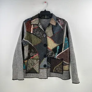 Vintage Parsley &amp; Sage Jacket Womens M Gray Green‎ Cotton Floral Patchwork Boho