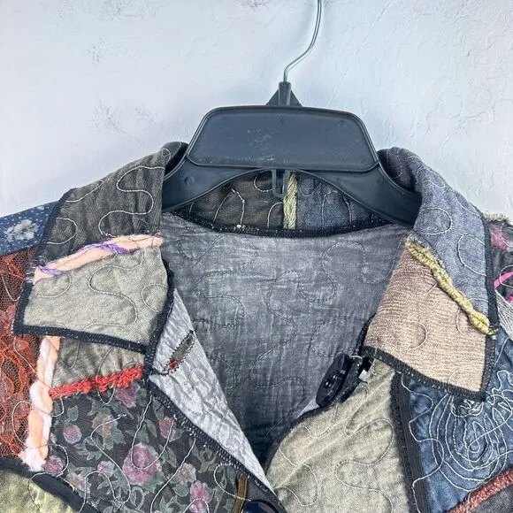 Vintage Parsley &amp; Sage Jacket Womens M Gray Green‎ Cotton Floral Patchwork Boho
