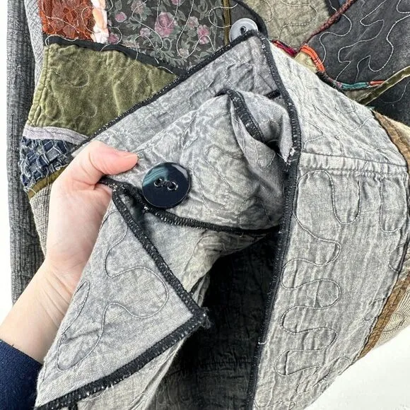 Vintage Parsley &amp; Sage Jacket Womens M Gray Green‎ Cotton Floral Patchwork Boho