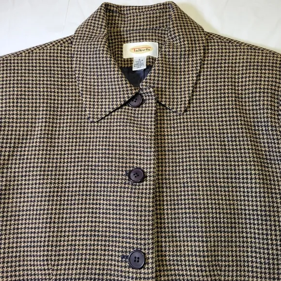 Vintage TALBOTS Tan and Brown Houndstooth Wool Blazer - Size 6