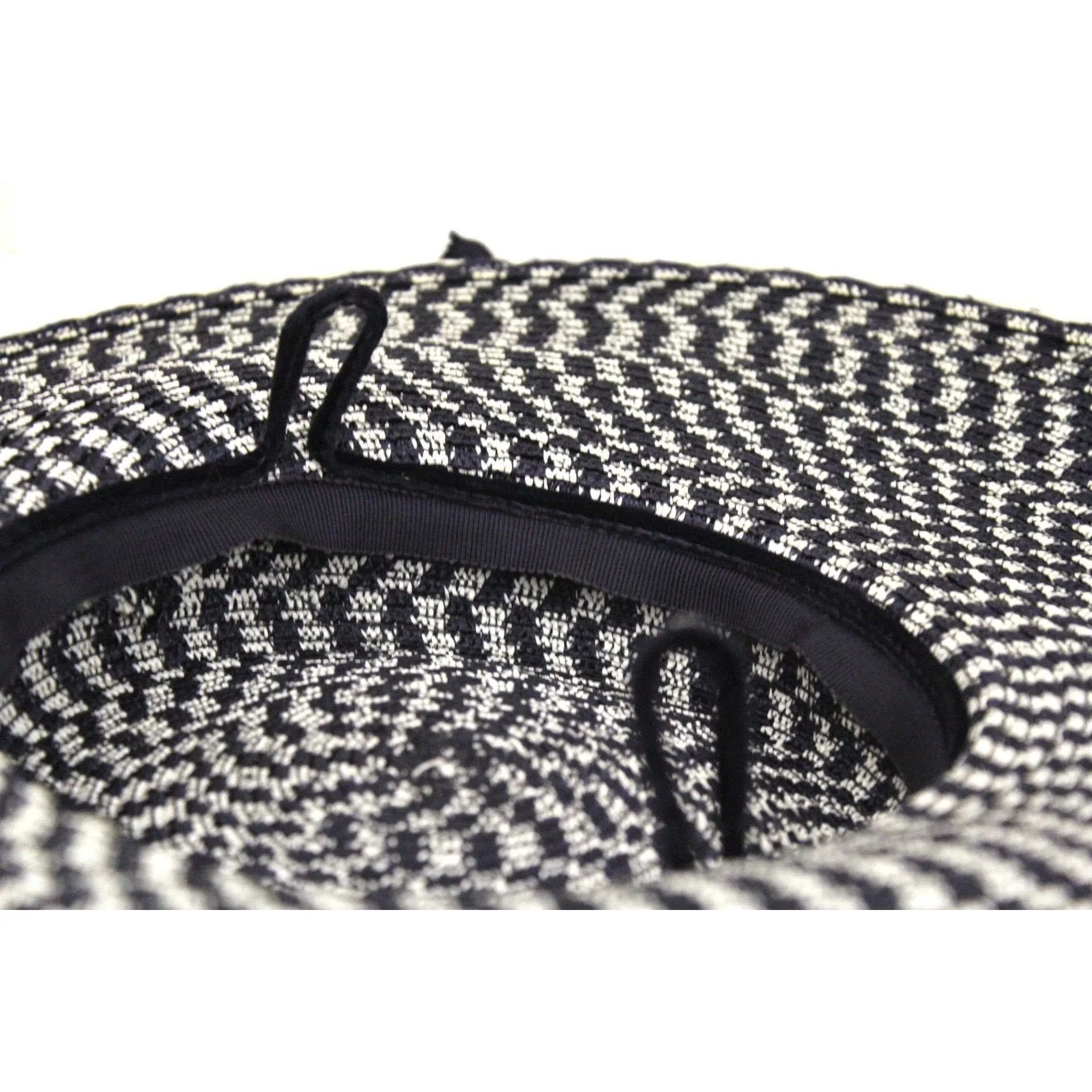 Vintage Wide Brim Straw Hat 1950s Navy & White Saucer Hat Mid Century O/S 14" Church