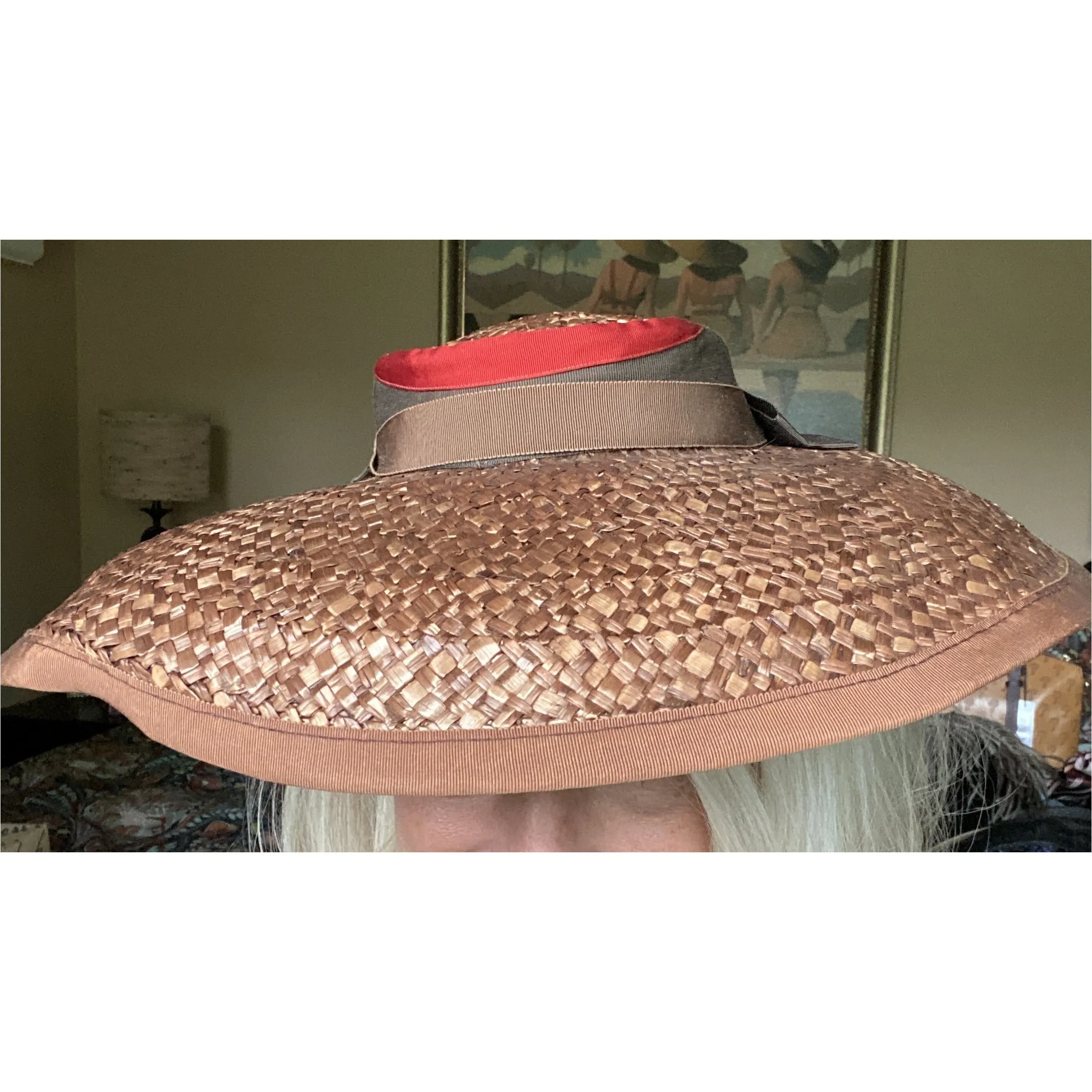 Vintage Wide Brimmed Straw Hat 1940s Brown New York Creation WW2 Guernsey Pie