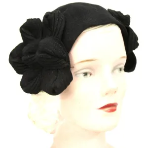 Vintage Womens Black Felt EarMuff Hat 1930s John Wanamaker O/S