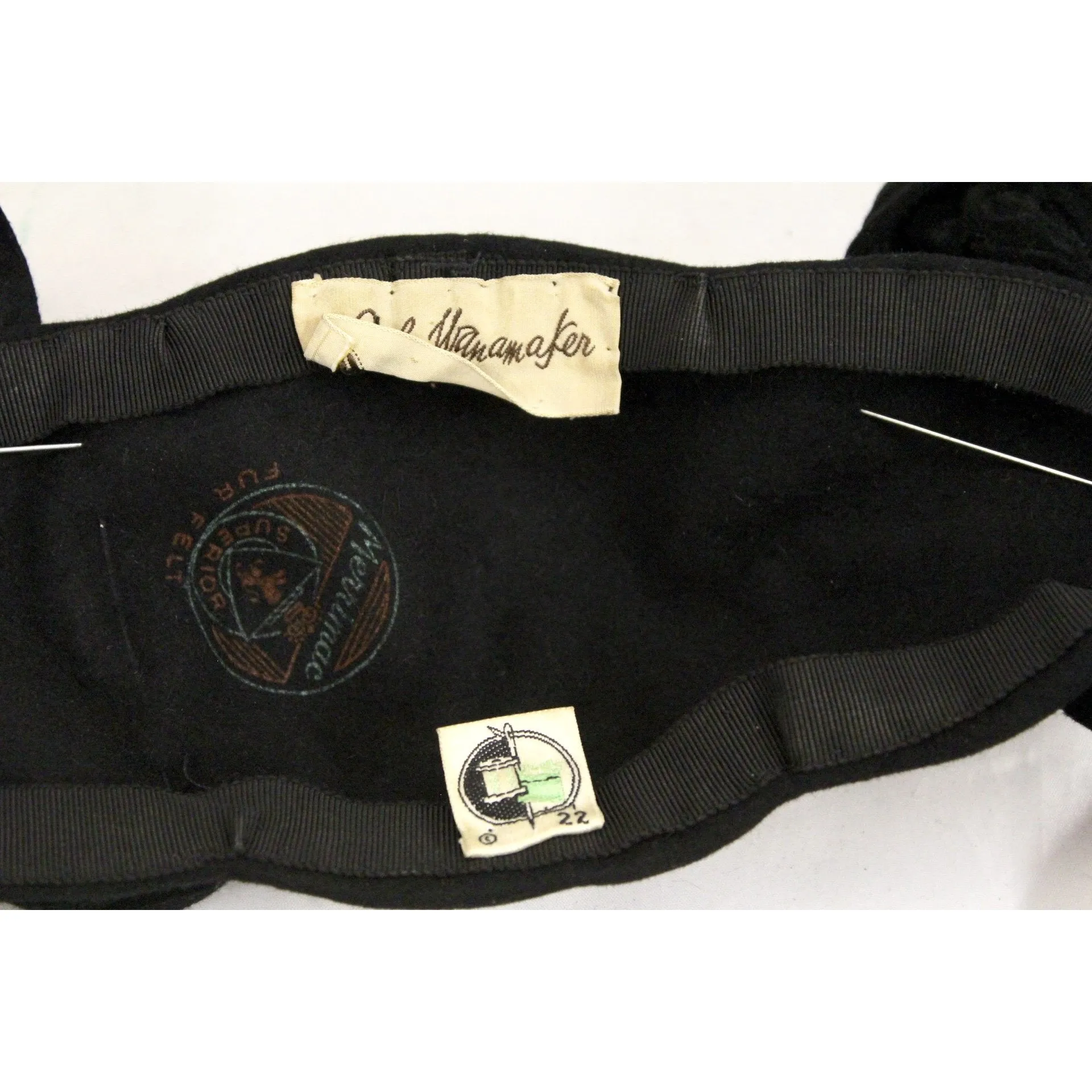Vintage Womens Black Felt EarMuff Hat 1930s John Wanamaker O/S