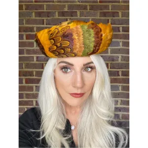 Vintage Womens Feather Pheasant Hat Stunning Gold Breton 21" 1950s Marvelous Maisel