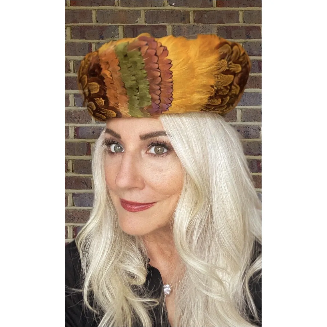 Vintage Womens Feather Pheasant Hat Stunning Gold Breton 21" 1950s Marvelous Maisel