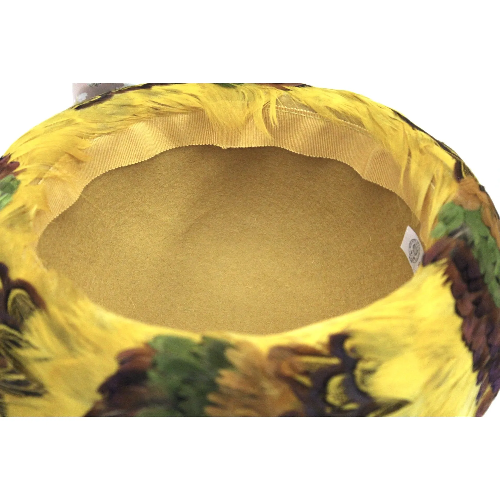 Vintage Womens Feather Pheasant Hat Stunning Gold Breton 21" 1950s Marvelous Maisel