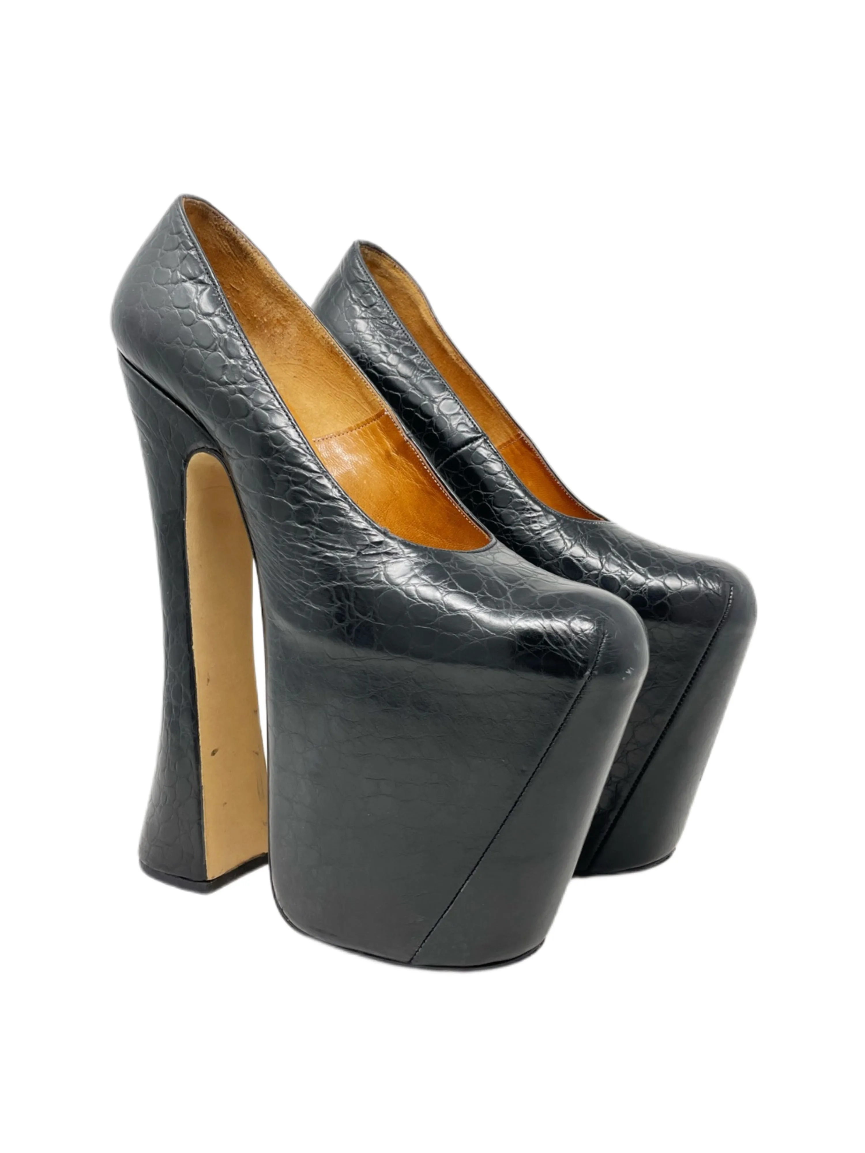 Vivienne Westwood Moc-Croc Black Leather Super Elevated Court Pumps, AW93/94, UK 5/6 ; EU 38/39