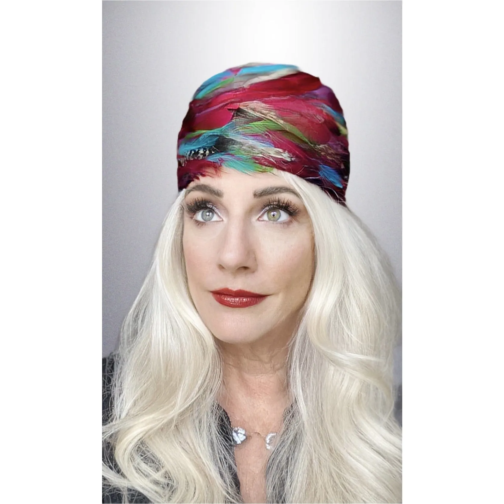 VTG 1950s Pheasant Feather Cloche Red Turquoise Green Church Stunning Large