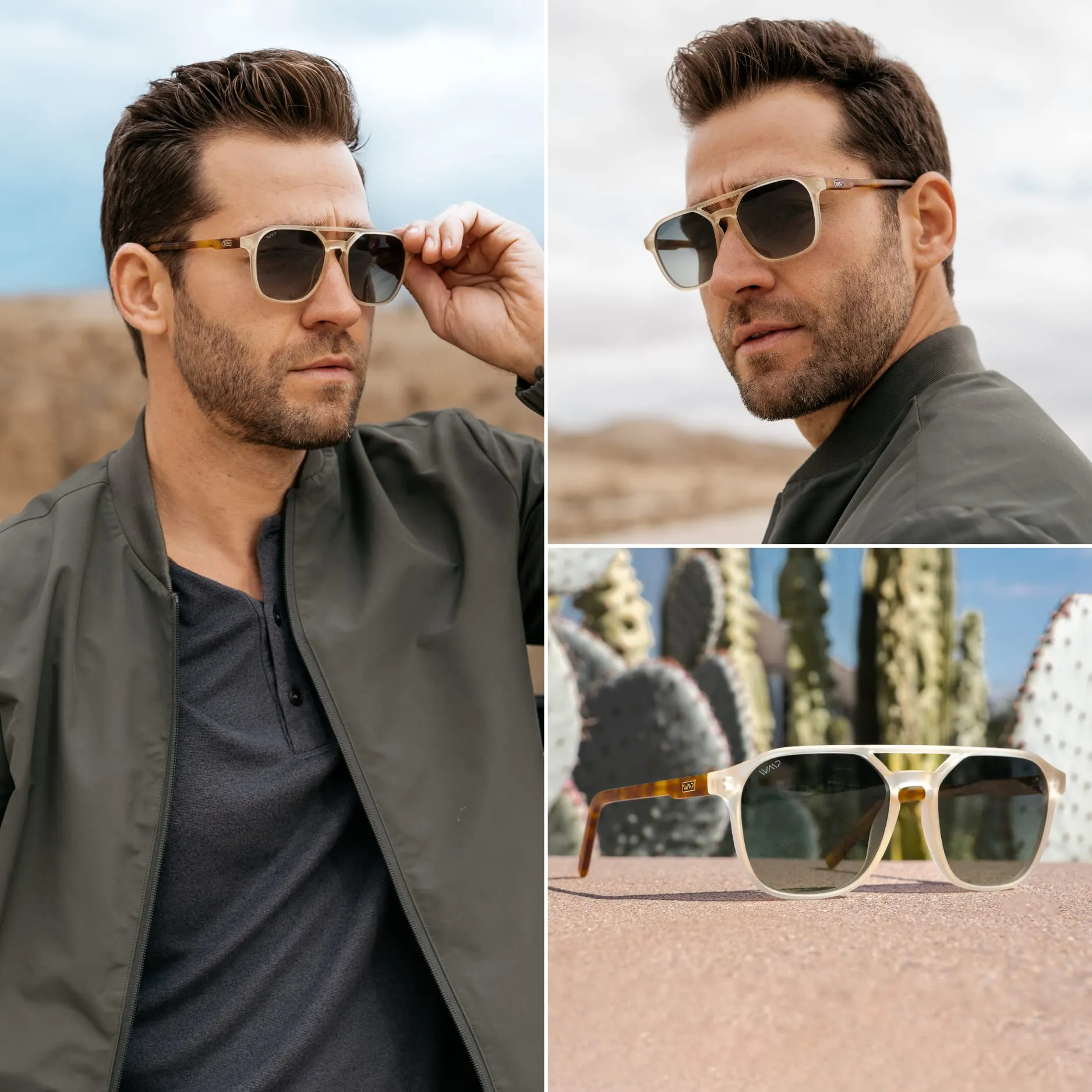WearMe Pro Polarized Double-Bridge Large Rectangular Men's Sunglasses (Rustic Tortoise/Smoke Green Lens)