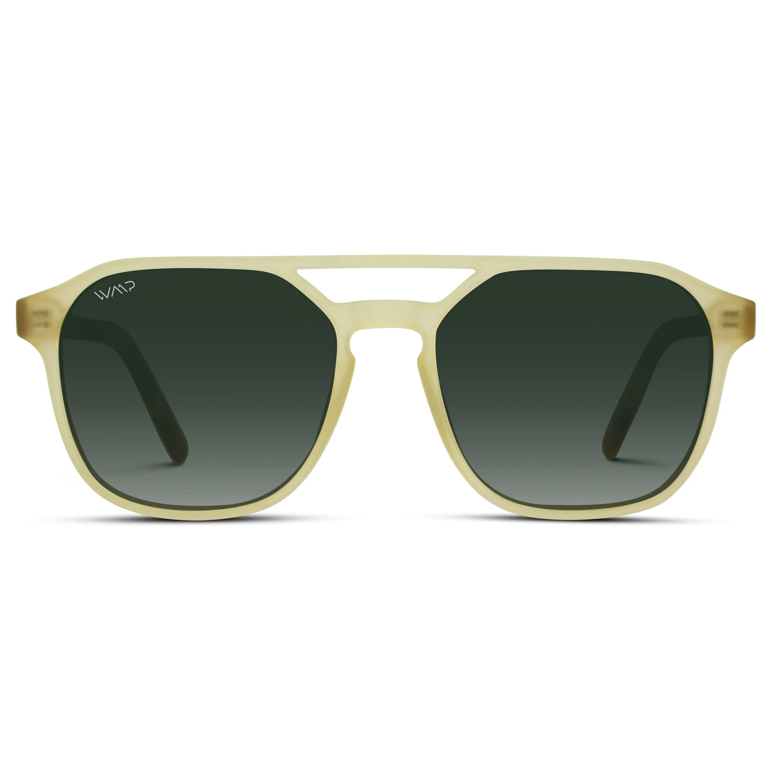 WearMe Pro Polarized Double-Bridge Large Rectangular Men's Sunglasses (Rustic Tortoise/Smoke Green Lens)