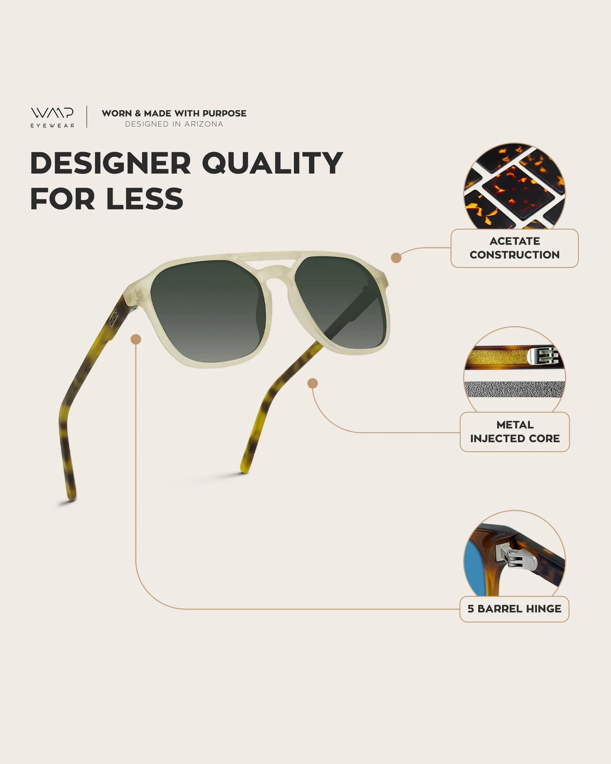 WearMe Pro Polarized Double-Bridge Large Rectangular Men's Sunglasses (Rustic Tortoise/Smoke Green Lens)