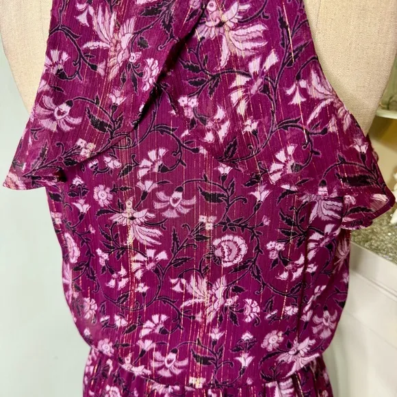 White House Black Market Hi Low Maxi Dress Purple Floral Ruffle Sleeveless 4
