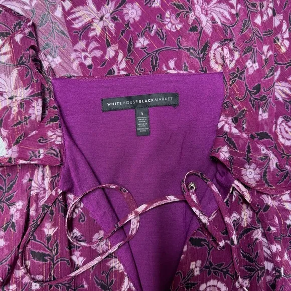 White House Black Market Hi Low Maxi Dress Purple Floral Ruffle Sleeveless 4